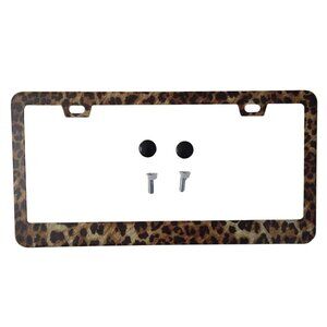 Brown Leopard Print License Plate Frame with Screws Hardware NEW Car Accessories
